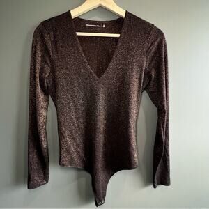 Abercrombie & Fitch Copper Metallic Brown Fitted V neck Long sleeve Bodysuit Top